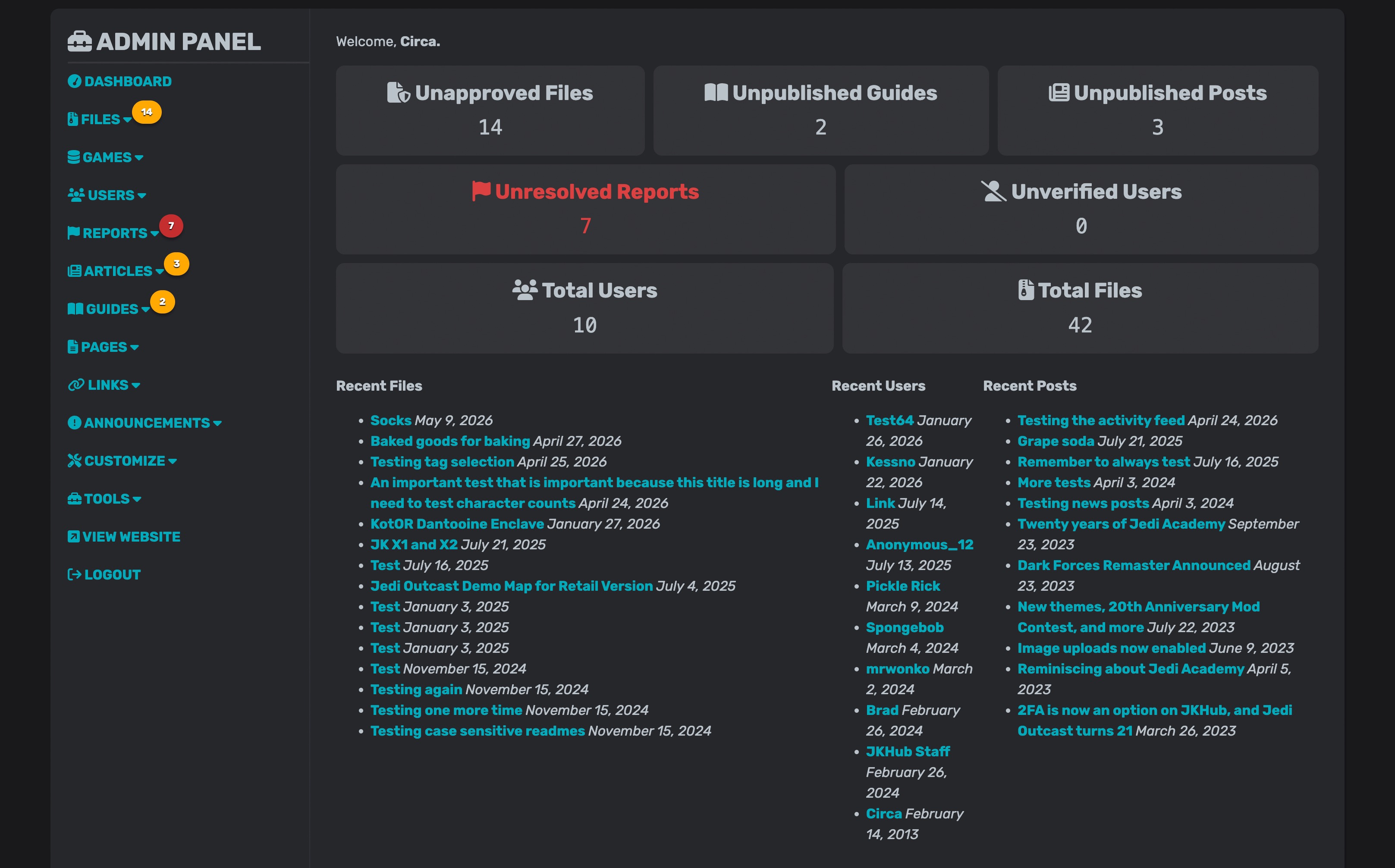 Datapad admin panel